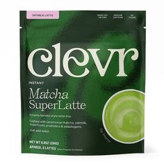 clevar instant matcha super latte powdered drink mix, green apple flavor