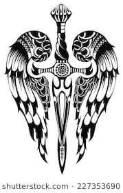 Wings and Sword Voll Arm-tattoos, Cross Tattoo Designs, Warrior Tattoos, Illustrator Vector, Geniale Tattoos, White Drawing, Symbol Tattoos, Wings Tattoo