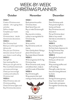 A week by week and month by month Christmas planner that runs from October to December with a list of all the prep you need to do for a family Christmas Get Ready For Christmas In September, Christmas Buying List, Things To Do In The Holidays, Things To Do Christmas Time, To Do Christmas List, Christmas Prep List, Christmas Decor List, Christmas Party Things To Do, Christmas To Do List Things To Do