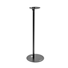 a metal pole with a round base on the top and an oval base on the bottom