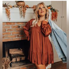 Plus Size Babydoll Dress Never Worn Size 3x With Tags Smooth Fabric In A Rust Color, Super Cute For Fall! Plus Size Fall Dresses, Plus Size Babydoll, Plus Size Fall, Rust Color, Orange Brown, Brown Orange, Babydoll Dress, Plus Size Dress, Fall Dresses