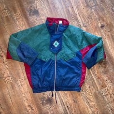 Rare Vintage Nike Air Jordan Zip Up Jacket Tag Nike And Jordan Rare Find 90s Jacket Rare Hard To Find Anywhere Tag Is Faded Guessing Youth Boys M-L Women's Xs Length 22' Pit/Pit 22' See Above For True Fit Green, Burgndey And Blue For Age Good Condition , Slight Paint Chip On Buttons, One Button Snap Missing On Pocket, Slight Distress On Draw Strings, Slight Discoloration Buy As Is Final, See Measurements For True Fit Vintage Items Fit Different, Place All Items In Cleaners Or Wash Vintage Nike Puffer Jacket, Nike 90s Vintage Jacket, Nike 90s Vintage Windbreaker, Vintage Blue Track Jacket For Streetwear, 90s Multicolor Sports Outerwear, Jordan Jackets, Boy M, 90s Jacket, Paint Chip