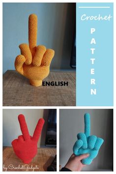 crochet patterns for the fingers and hand that are made from yarn, which is also knitted in different colors