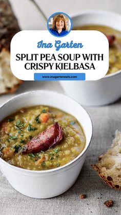 Ina Garten Split Pea Soup With Crispy Kielbasa Ina Garten Split Pea Soup With Kielbasa, Split Pea Soup With Kielbasa, Ina Garten Split Pea Soup, Sausage Potato Kale Soup, Split Pea And Ham Soup, Smoked Kielbasa, Kielbasa Recipe, Kielbasa Soup, Pea Soup Recipe