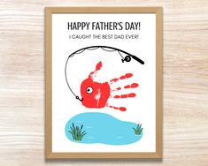 a father's day card with an image of a handprinted red fish