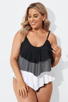 Plus Size Colorblock V-Neck Ruffle Women Tankini Top Plus Size Bathing Suits, Plus Size Swimsuit, Plus Size Tankini, Swimsuit Bottoms, Beach Shop, Plus Size Swimsuits, Cute Swimsuits, Tankini Swimsuits, Dryers