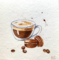 a painting of a cup of coffee and some nuts