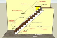 a drawing of a stair case with measurements