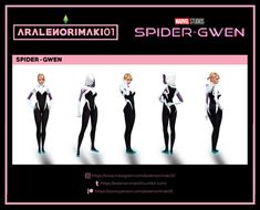 the spider - gwen costume is shown in four different poses