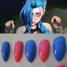 Jinx Nails Arcane, Anime Nails Designs, Jinx Nails, Arcane Nails, Punk Nails, Cute Gel Nails