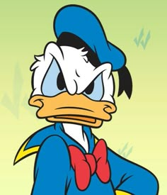 donald duck wearing a blue suit and red bow tie