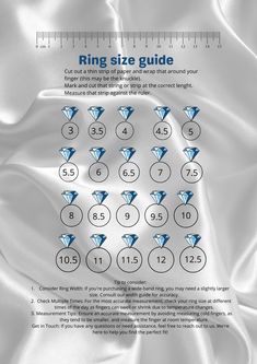 an info sheet showing the diamond size guide