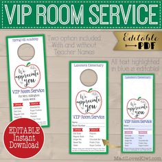 two door hangers with the words, editable and printable for each room