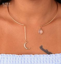 Moon Stone Crystal Necklace sold by KoKo Fashion on Storenvy Torque Necklace, Moon Drop, Wire Jewellery, Jewelry Stone, Crescent Moon Necklace, Moonstone Necklace, Jewelry Choker, Affordable Jewelry, Rhinestone Jewelry