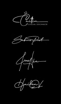 four different signatures on a black background