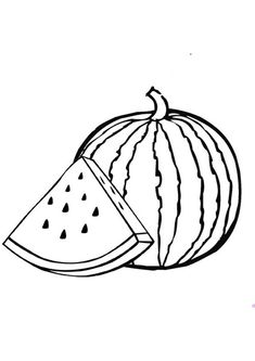 a piece of watermelon and slice of melon on a white background coloring page