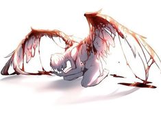 a drawing of a demon laying down on the ground with its wings spread wide open