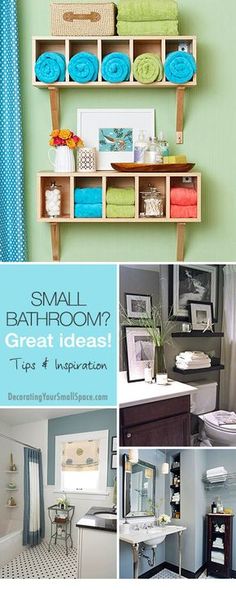 small bathroom with blue and green decor on the wall, shelves above sink, toilet paper towels and other items