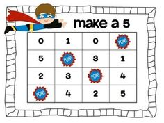 a printable game with the words make a 5 and an image of a boy in a cape