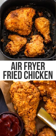 air fryer fried chicken in a skillet with ketchup on the side