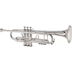 a silver trumpet on a white background