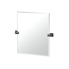 a bathroom mirror with two black handles on the front and back of it, against a white background