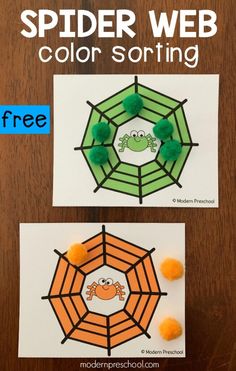 spider web color sorting activity for kids