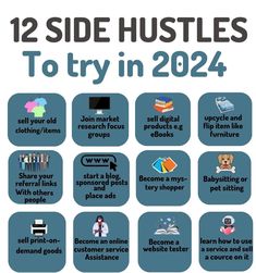 the 12 side hustles to try in 2012, with text overlaiding them