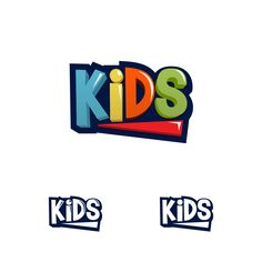 the logo for kids's toys is shown in three different colors and font styles