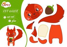 an image of cut and glue for children's crafts with foxes, apples and acorns