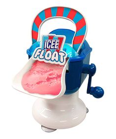 a toy ice cream maker with pink frosting in it's bowl and handle