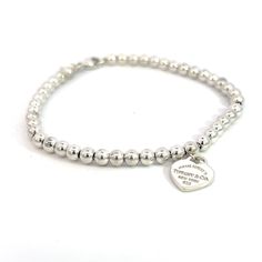 Tiffany & Co Estate Ball Bracelet 7 Silver 4 mm TIF525 - Certified Fine Jewelry Tiffany And Co Bracelet, Ball Bracelet, Tiffany And Co, Silver Pieces, Tiffany & Co., Womens Jewelry Bracelets, Fine Jewelry, Beaded Bracelets, Women Jewelry