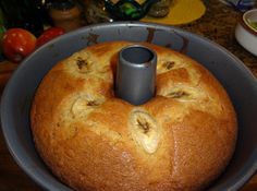 a bundt cake sitting in a pan on top of a table