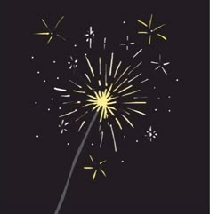 a fireworks is lit up in the dark sky with yellow and white sparklers on it