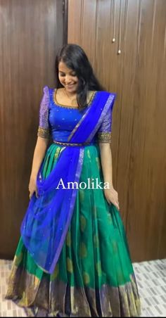 Pattu Pavadai Sattai Designs, Langa Blouse Designs For Women, Half Saree Blouse Designs Pattern, Half Saree Models Latest, Fancy Lehengas, Traditional Half Saree Designs, Saree Kutch, Indian Frocks, Pattu Lehenga