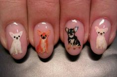 Chihuahua nails!!! Chihuahua Nail Art, Dog Nail Art, Animal Nail Art, Animal Nails, Cute Chihuahua, Chihuahua Love, Dog Nails, Dogs And Cats, Beautiful Nails