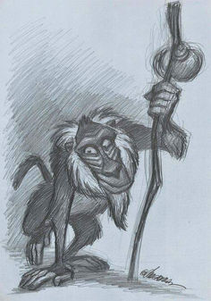 a drawing of a monkey holding a stick