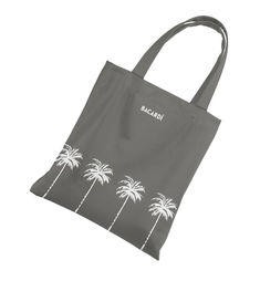 a gray bag with white palm trees on it