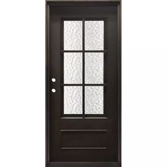 a black door with glass panels on the side