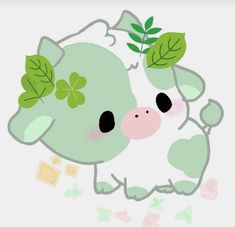 a green cow with leaves on it's head