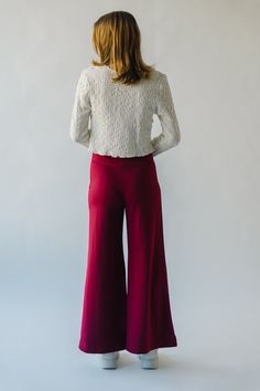 Elevate your style game with The Cardinale Wide Leg Flare Trouser in Burgundy. These pants feature a flare silhouette, offering a flattering fit while making a bold statement. The burgundy color adds a touch of sophistication to any outfit. Perfect for those who want to stand out from the crowd! Details self/lining: 100% polyester Fabric Care Guide Here Sizing & Fit Measurements are approximate and taken while laying flat across the front. Not doubled. small: waist = 12"; length = 40.5" ; inseam Midi Skirt Pattern, Ribbed Cardigan, Flare Trousers, Burgundy Color, Small Waist, Fabric Care, Midi Skirt, Polyester Fabric, Wide Leg