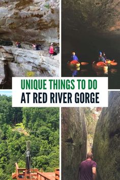 some people are kayaking in the water and on rocks