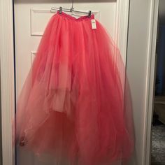 Pink High Low Tulle Anthology Skirt Size Xs High Low Tule Skirt, Long Hot Pink Tulle Skirt, Pink Fitted Tulle Maxi Skirt, Luxury Asymmetrical Tulle Skirt, High Low Tulle Skirt, Luxury Pink Tulle Skirt, Anthropologie Skirt, High & Low, Anthropologie