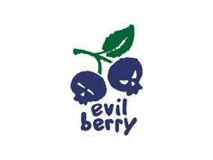 the evil berry logo has two skulls and leaves on it's head, one is blue