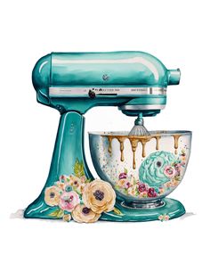 a painting of a mixer with flowers on it