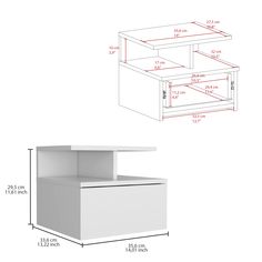 an image of a white cabinet with drawers and measurements for the top drawer, side by side