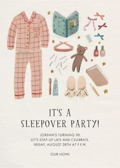 an image of a baby's sleepover party with clothes and toys on it