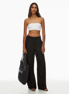 THE LIMITLESS LINEN PANT | Aritzia Aritzia Outfit, Low Waisted Pants, Wide Leg Linen Trousers, Linen Pant, Aritzia Pants, Poplin Dress, Iconic Style, Summer Knitting, Linen Trousers