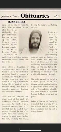 the front page of an old newspaper with a photo of jesus in white and black