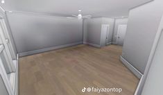 an empty room with white walls and wooden floors is shown in this 3d rendering image